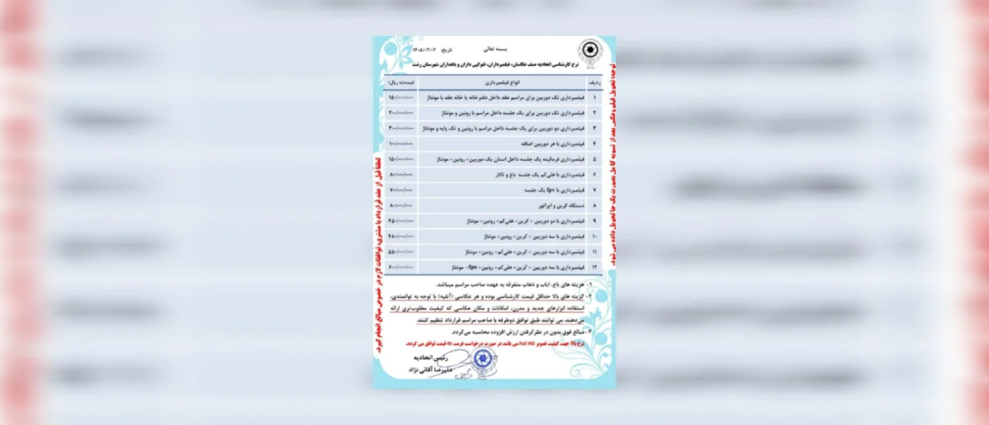 نرخ کارشناسی اتحادیه استان گیلان